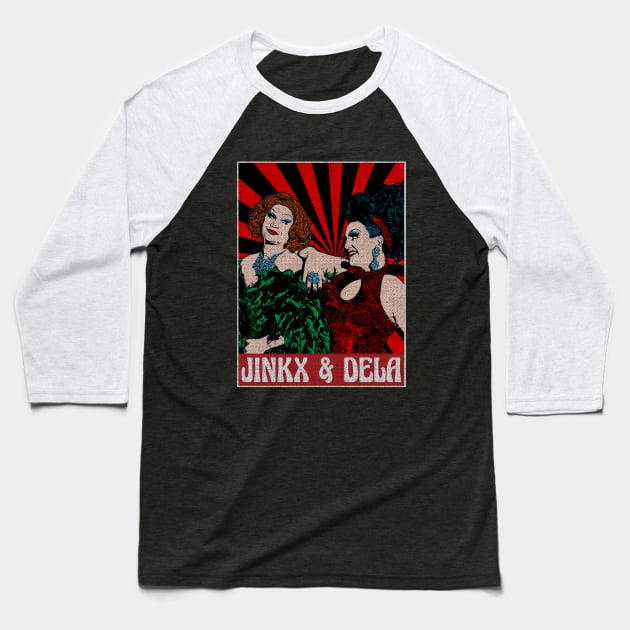 Vintage Jinkx and Dela Pop Art Baseball T-Shirt by Motor Lipat